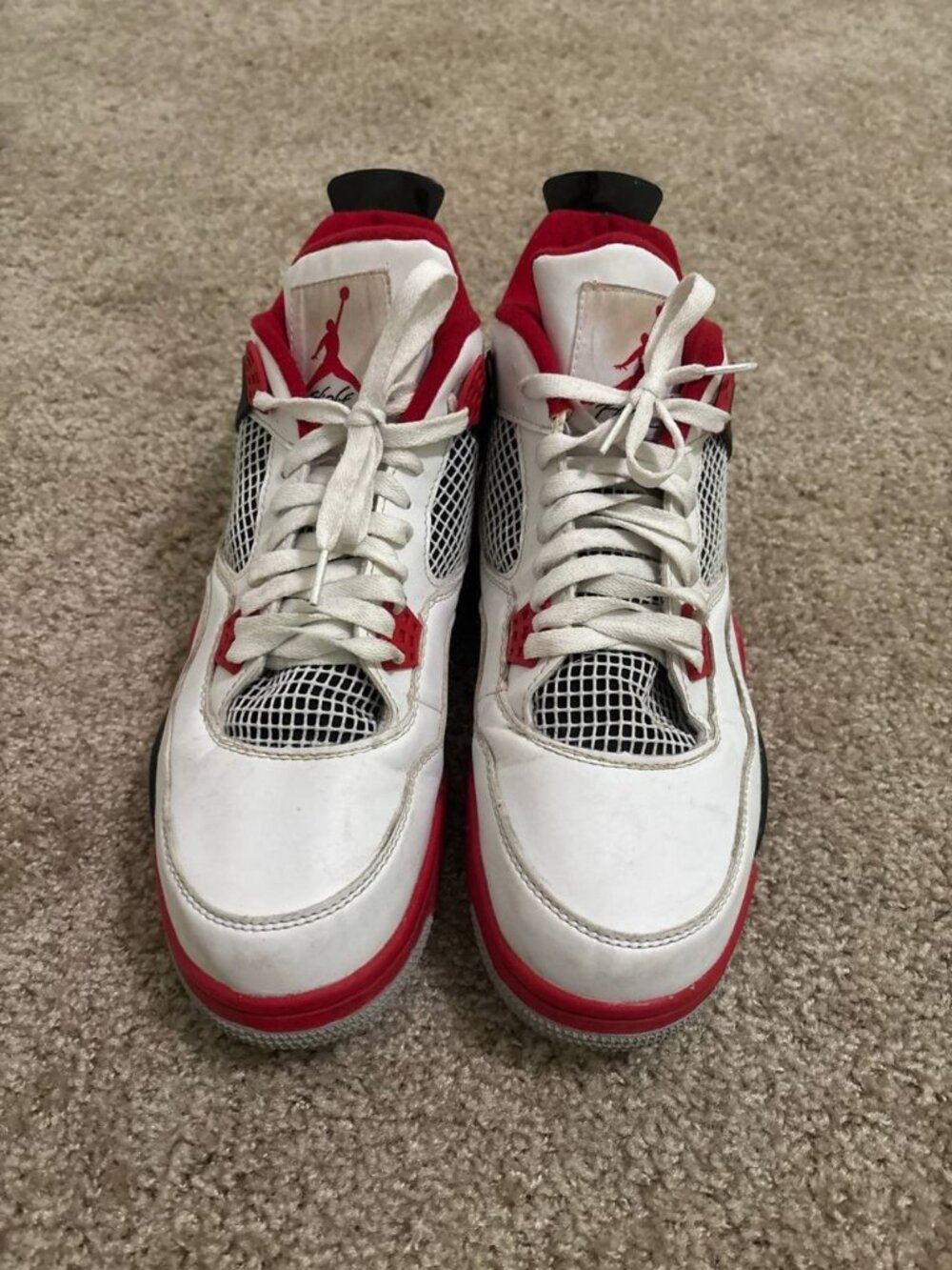 Nike Air Jordan 4 Retro White Red Black Men's Sneakers Size 13